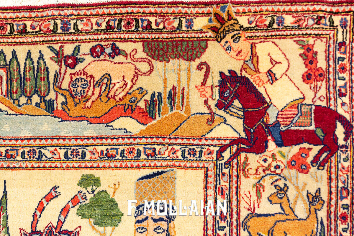 Figurative (Bahram Shah and Gol-Andam) Antique Persian Kashan Dabir Rug n°:12921495